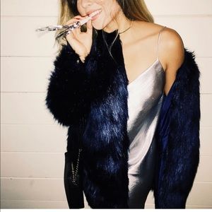 Blue faux fur coat forever 21